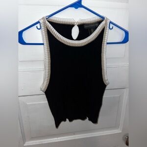 House of Harlow White Tan & Black Embroidered Ribbed Tank